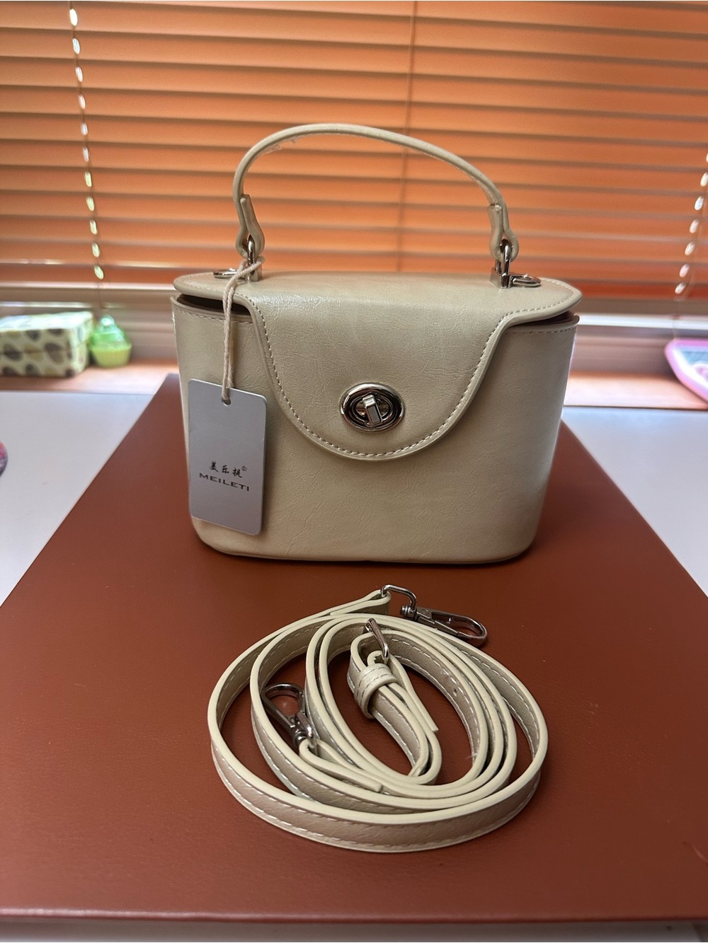 Cream Top-Handle Crossbody Bag